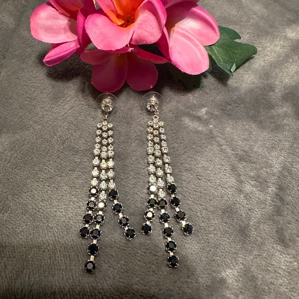 Rhinestone & Faux Diamond Waterfall Statement Long Dangling Earrings